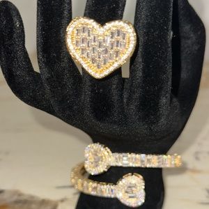 18k gold plated heart bracelet and ring set